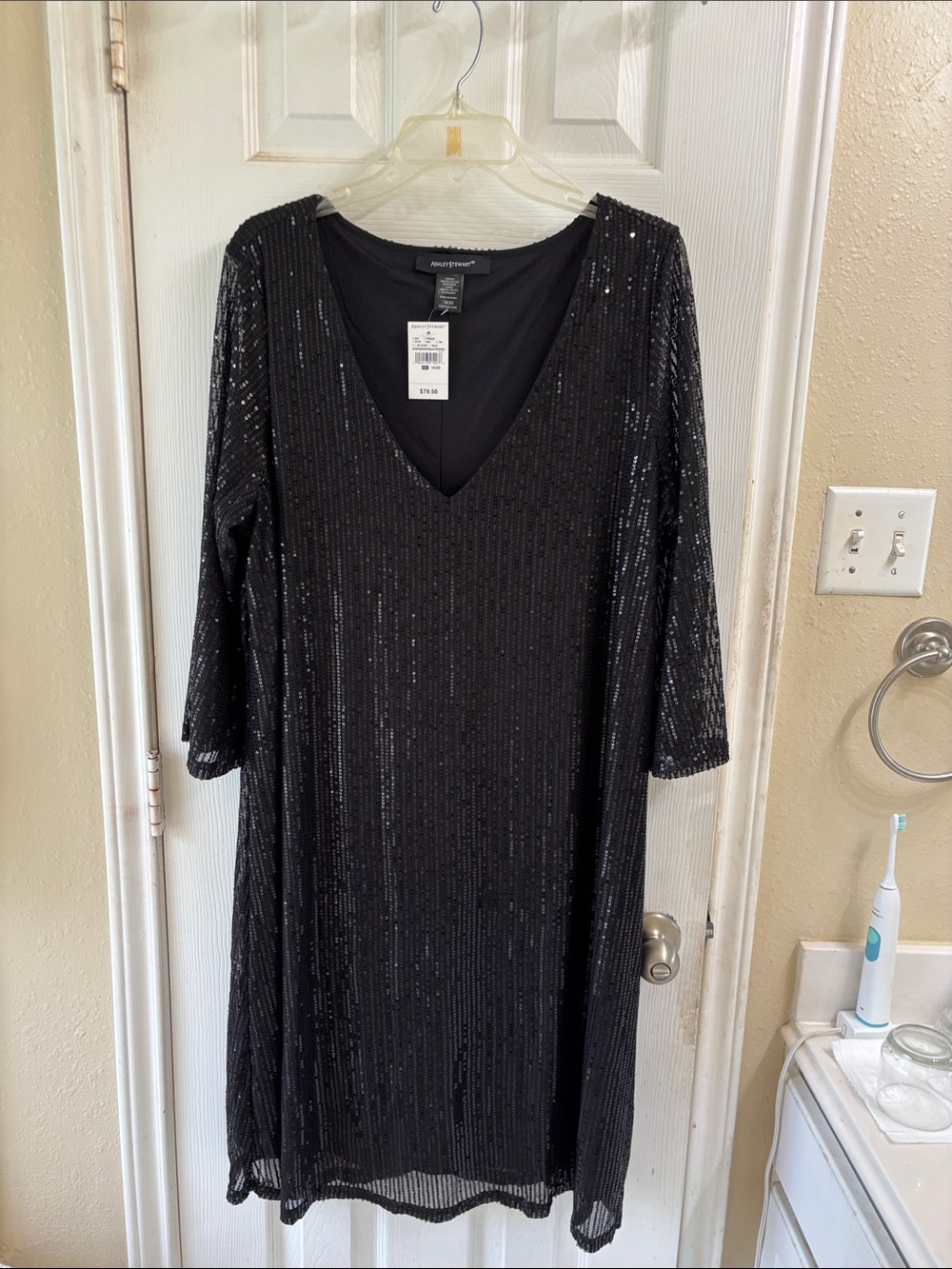 Ashley Stewart Black Sequin  dress  with Knit Lining. NWT